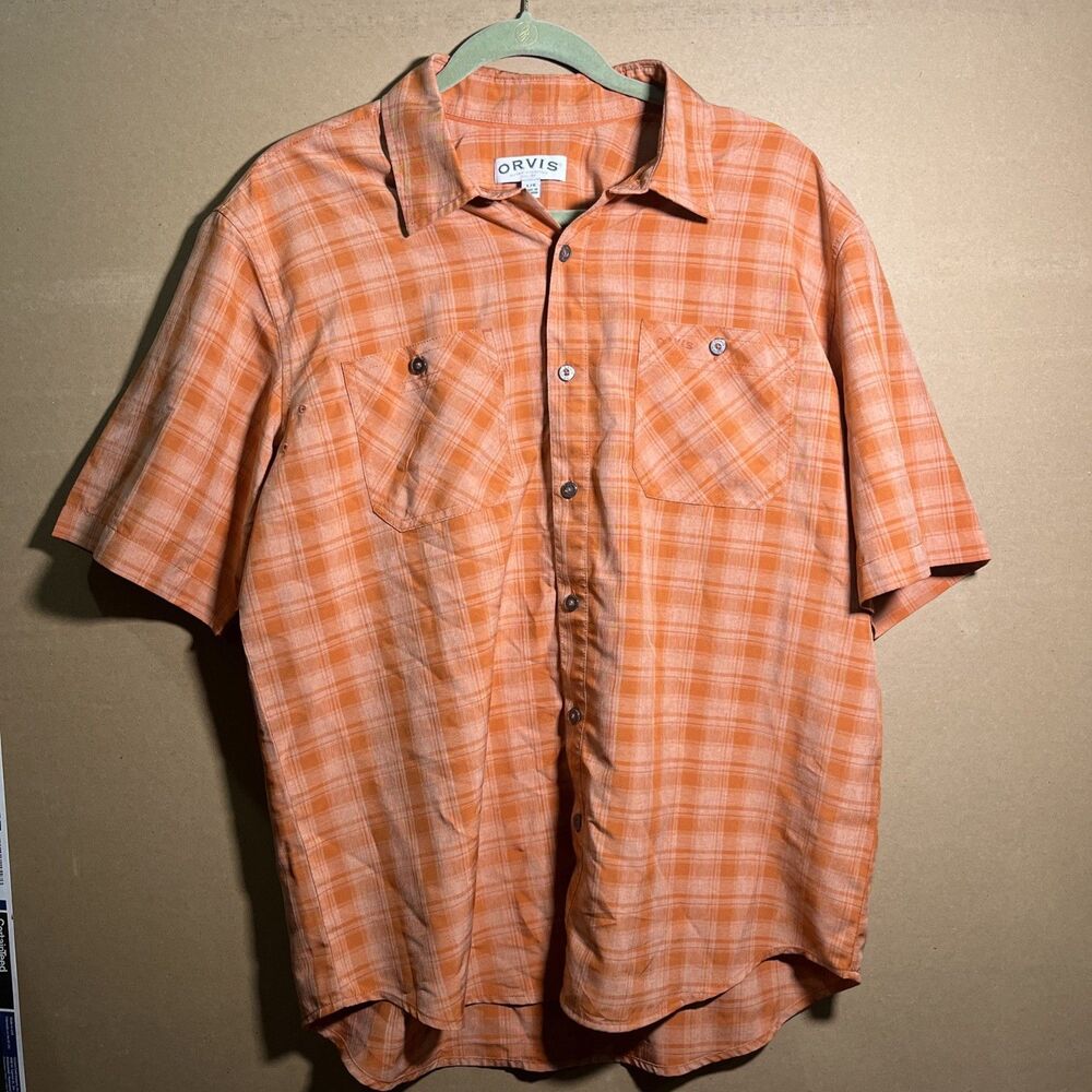 Orvis Button Up Shirt Mens Large Orange Plaid(49)